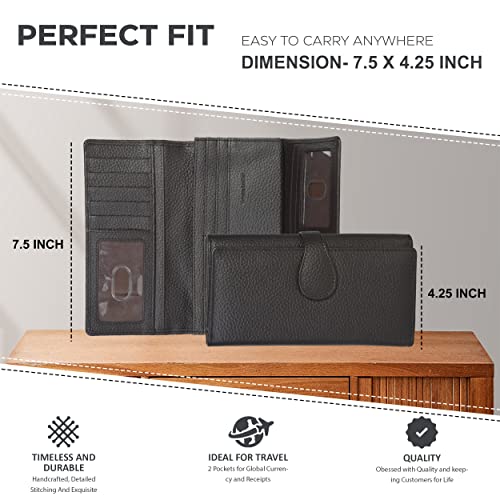 Estalon Real Leather Wallets For Women Rfid - Long Wallet Women's Ladies Clutch Zipper Pocket Multi Credit Card Case Holder Girls #TOP3