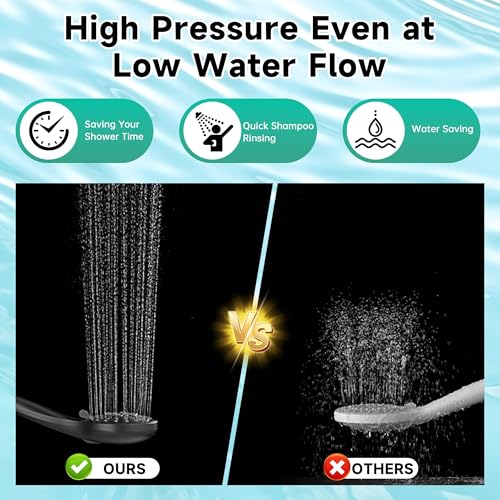 Image of BRIGHT SHOWERS High Pressure Shower Head with Handheld, 9 Spray Settings Showerhead Built in Power Wash to Clean Tub and Pets, Extra Long 69 inch Hose, Adjustable Bracket, Matte Black