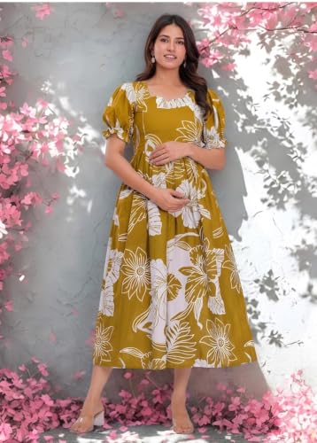 Image of Women's Pure Cotton All Over Printed Maternity Feeding Kurti | Floral Print Maternity Gown