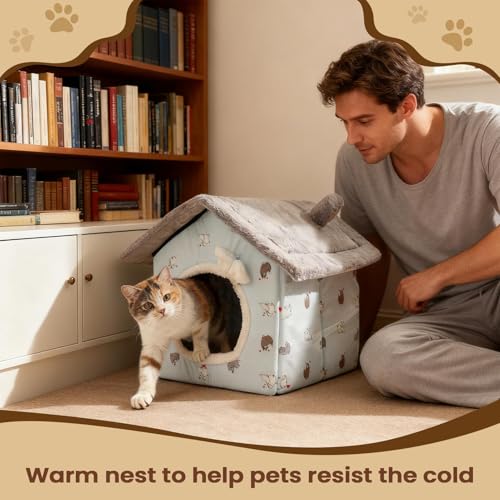 Coussin de nid couvert pour chat : lit grotte chaud pour l'hiver - 5