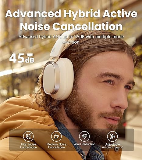 Image of Japan Series Bluetooth 6.0 Wireless Over-Ear Headphones with 400mAh Battery, 20H Playtime, Deep Bass HiFi Stereo, Built-in Mic, 40mm Drivers, Foldable Headset (Cream)