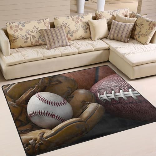 ALAZA Vintage Baseball in Glove Football and Basketball Area Rug Rugs for Living Room Bedroom 4' x 5'3"