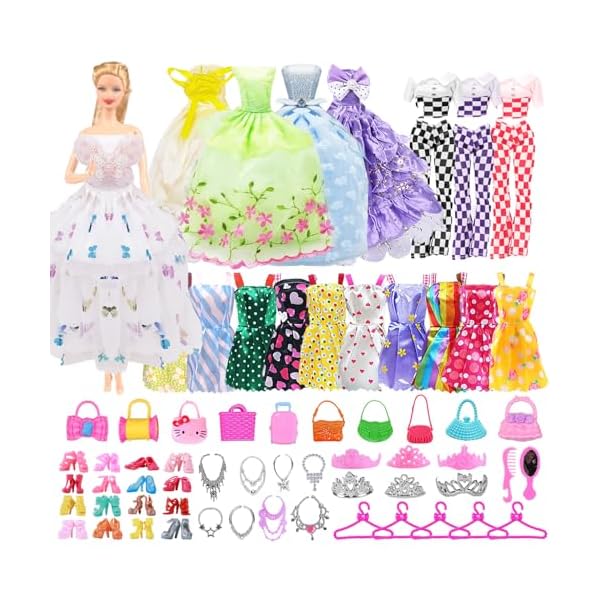 Ensemble de vêtements et accessoires de poupée 61 pièces, vêtements de poupée compatibles avec Barbie, y compris 13 robes, 1 ensemble haut et pantalon, 20 chaussures, 26 accessoires pour poupées de 51aFS4jFc0L. SS600