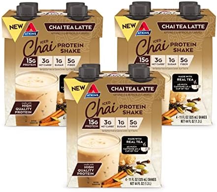 Atkins Iced Chai Tea Latte Protein Shake, 11 Fl Oz, Pack of 12