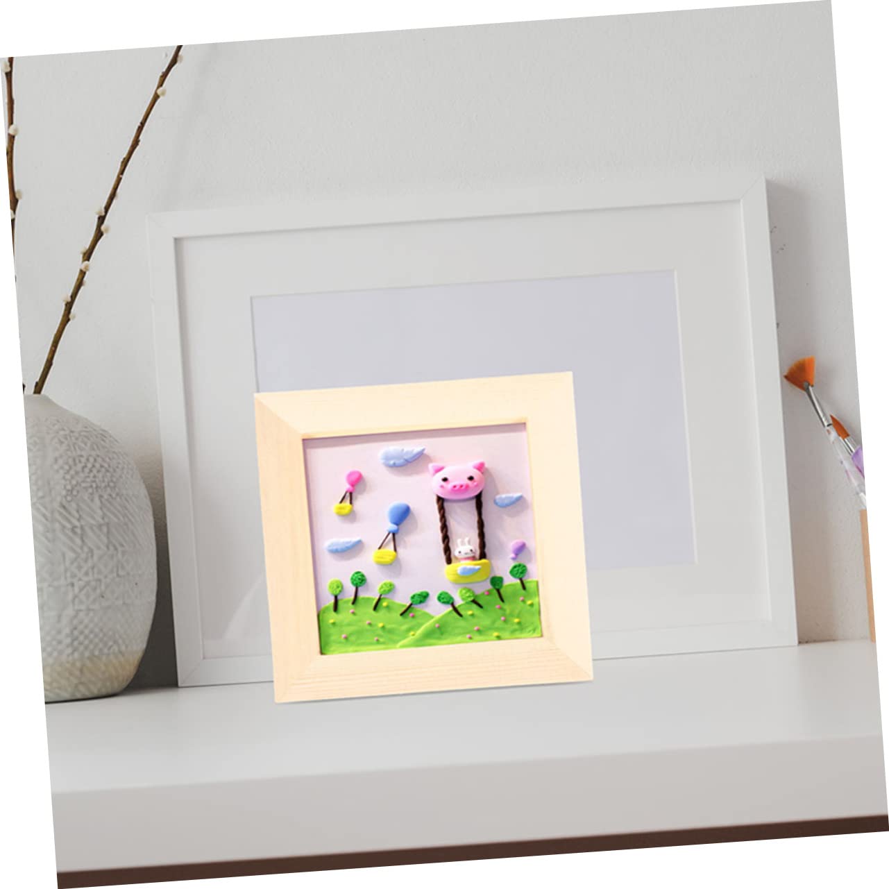 TOPPERFUN Boys and Girls Art 12x12cm Clay Wood Craft Frames Boys and Girls for Artwork