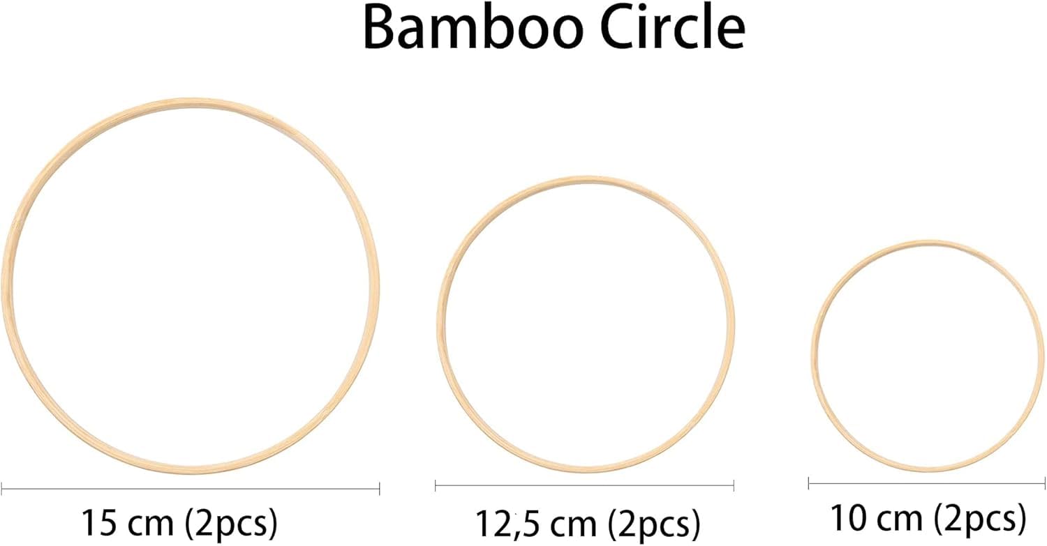 Gotetiso Lot De 6 Cerceaux En Bambou Pour Macramé Et Dream Catchers - Anneaux Naturels 10/15/20 Cm