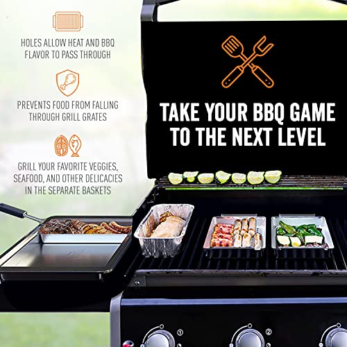 Yukon Glory™ BBQ 'N SERVE Grill Basket Set - Includes 3 Grilling Baskets a Serving Tray & Clip-on Handle - "Patented Grill-to-Table Design" Perfect For Grilling Fish Veggies & Meats - Thumbnail 2