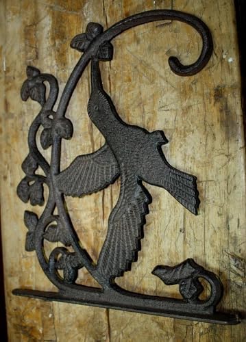 Vintage Cast Iron Victorian Style HUMMINGBIRD Plant Hook Garden Hanger Wall Barn Fence