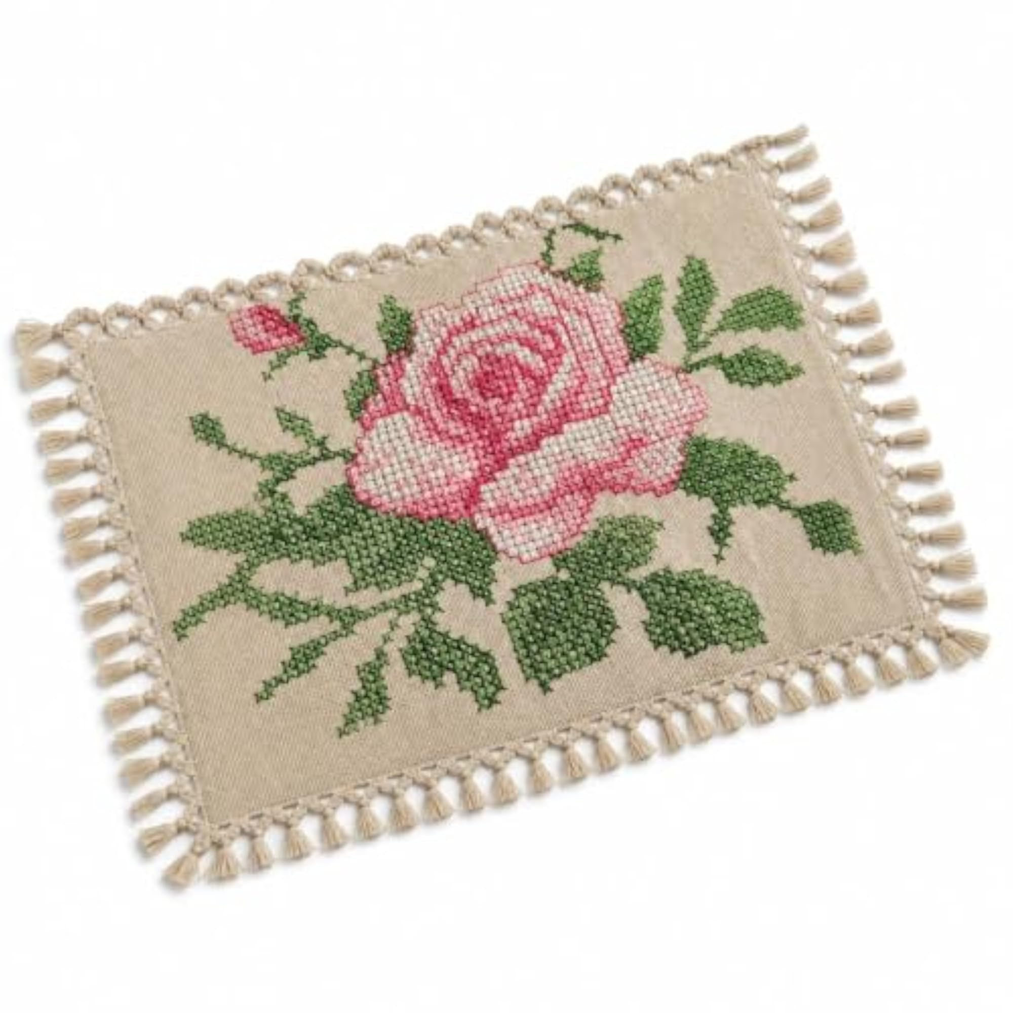 Handmade Cross Stitch Table Runner with Tassel Options, European Style