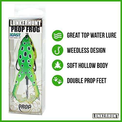 Lunkerhunt Prop Frog Fishing Lure For Bass Fishing | Realistic Frog Lure With Prop Action (Leopard) | Trout And Pike Bait, Freshwater Lure With Hollow Body, Weedless Hooks #TOP4