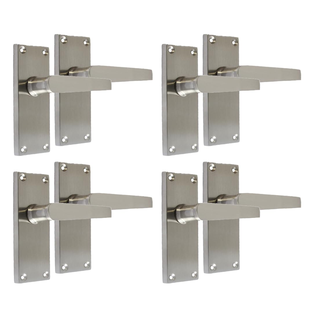 Epsom Door Handle Satin Nickel Straight Door Handle Set - Victorian Style Internal and External Lever Door Handles with Backplate 118mm x 42mm Sets (4 Pair of Latch Handles) — image 1