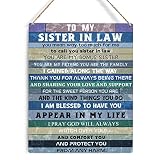 Farmhouse Sister in Law Wooden Sign Wall Decor Rustic to My Sister in Law You are My Bonus Sister Wood Plaque Hanging Sign Decoration for Home Bedroom Door 8”x10”