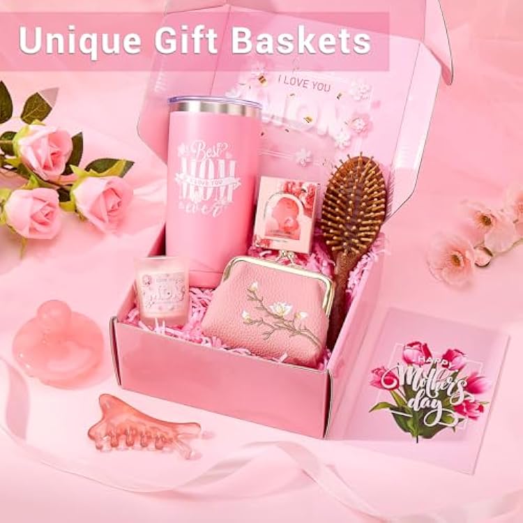 Gifts Box for Mom,Mothers Day Gift,Gift Basket for Mama Mother in Law,Birthday Presents from Daughter Son,Best Mom Ever Set Unique Thank You Gifts With Massage Comb,Tumbler,Coin Purse,Scented Candle