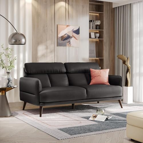 Image of Wakefit 3 Seater Sofa | 5 Year Warranty | Black Leatherette Sofa for Living Room - Azores(Robin : Black)