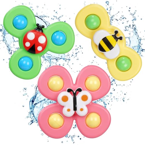 Ainiv Saugnapfer Drehspielzeug, 3 Stück Saugnapf Spinner Toys, Finger Hand Spinner, Cartoon Badespielzeug Wasserspielzeug, Sensorisches Sensorik Spielzeug für Baby, Fidget Toys Geschenke für 1-6 Jahre