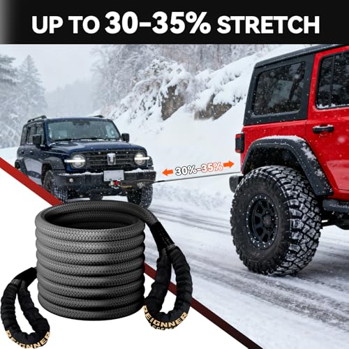 Kinetic Recovery Rope, 48500Lbs(1\'\' x 20ft Gray), Kinetic Rope Recovery Kit with 2 Soft Shackles, Heavy Duty Offroad Snatch Strap, 35% High Elasticity Tow Ropes for Trucks SUV UTV ATV Tractor - Thumbnail 3