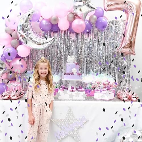 Image of 300Pcs Glitter Purple Black Silver Table confetti,Paper Circle Dots Confetti for Birthday Party Halloween Bachelorette Wedding Baby Shower Graduation Decorations