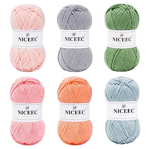 Image of NICEEC 300g Soft Assorted Colors Yarn - Sport Weight,100% Acrylic, 4 Ply, Bonbons Yarn for Crochet & Knit, DIY Project Starter Kit for Kids or Adults(Total 870yds) - Series 10