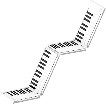 Folding Electronic Piano with 88 Keys for Beginners Lightweight Portable 128 Tone 128 Rhythm Rechargeable Digital Piano for Mini Piano Practice White