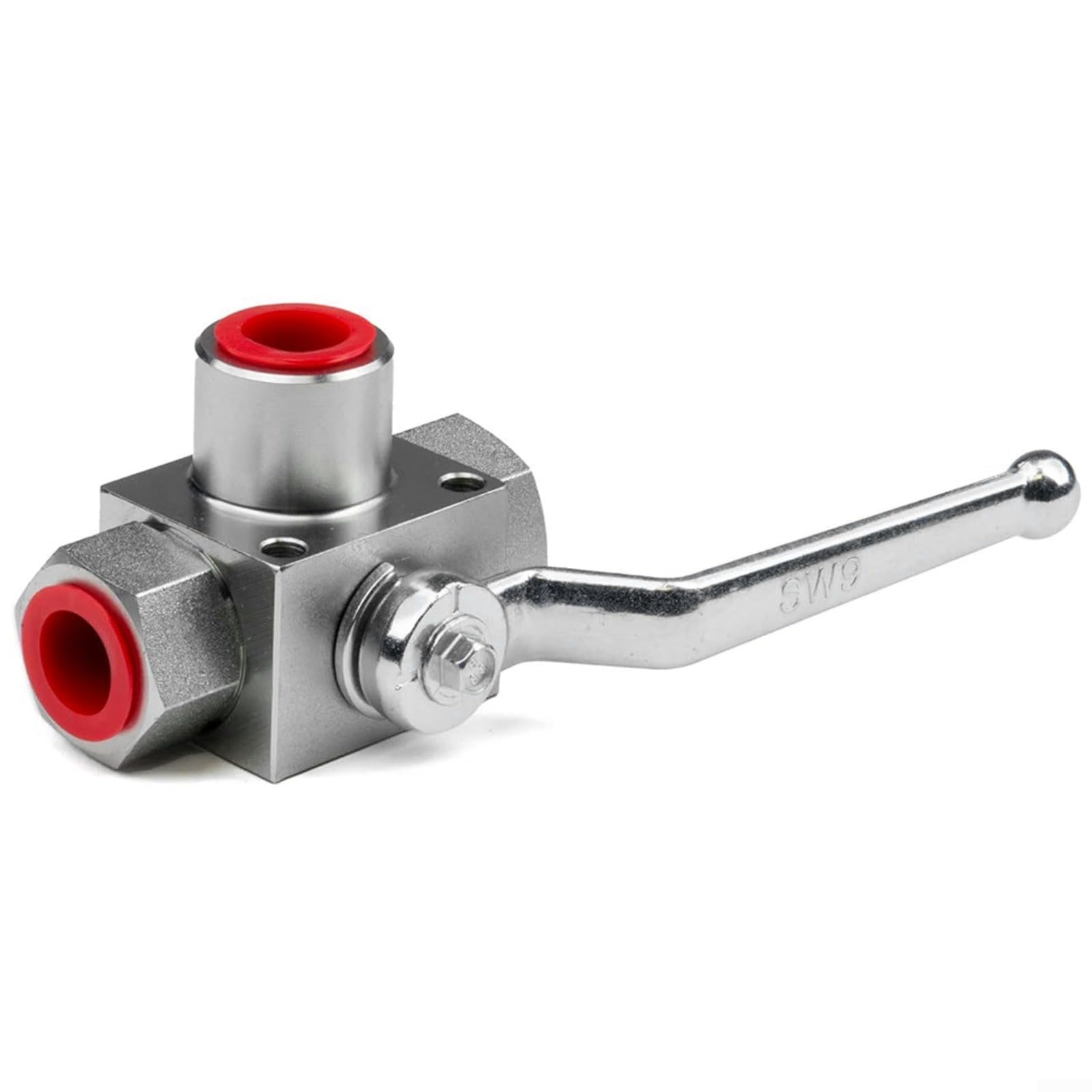 Vanne à bille hydraulique à 3 voies haute pression NPT 1/2" 7250 PSI En acier au carbone Pour huile, eau, gaz, application industrielle, argent (NPT3/4)