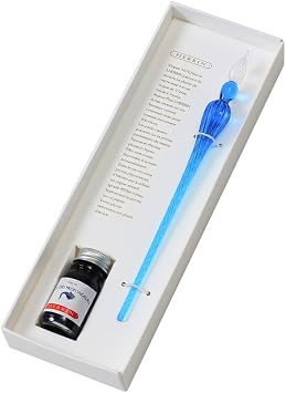 Herbin hb21413set Glass Pen & Ink Set, Dedicated Box, Handcrafted, Turtle Blue & Mini Ink, Deep Blue 0.3 fl oz 10 ml Set French Traditional Brand