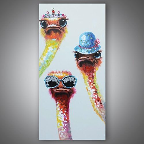 Miniatura 5 de Pintadas a mano, 3 avestruces, bonitas pinturas de animales, divertidas pinturas de avestruz, decoración de pared, lienzo moderno, decoración del