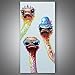 Hand Painted 3 Ostriches Paintings Lovely Canvas Animal Paintings Funny Ostrich Wall Decor Pictures Modern Canvas Wall Art Home Decor for Living Room Office Bedroom Ready to Hang 20