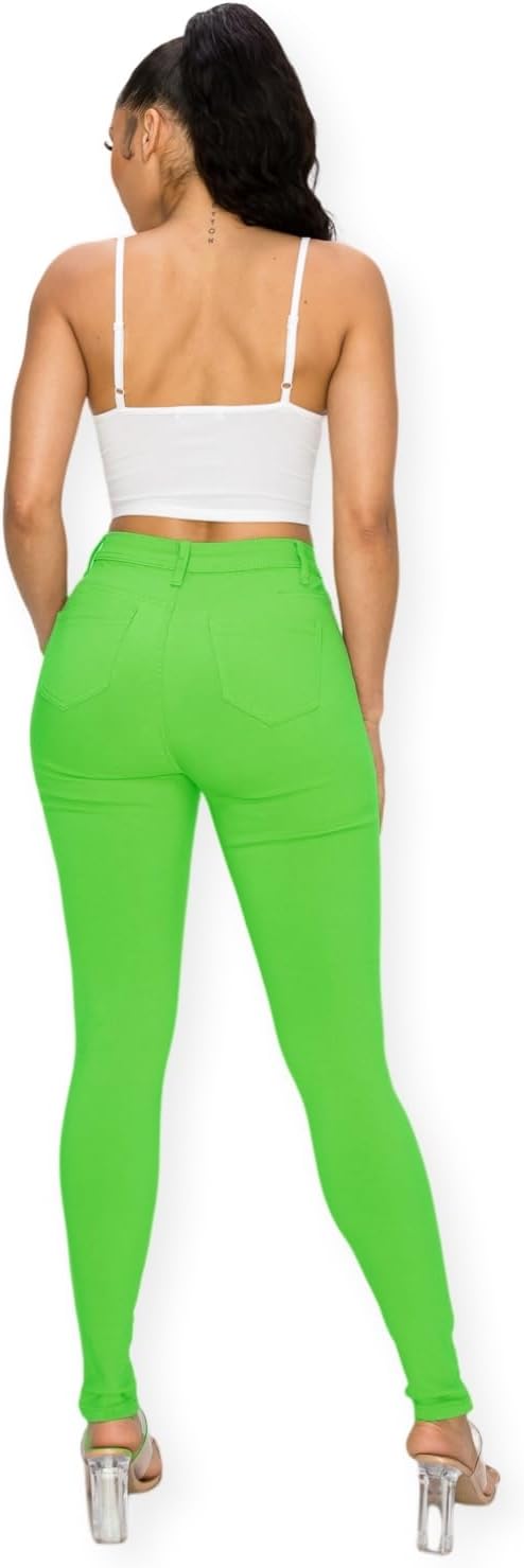 High Waisted-Rise Colored Stretch Skinny Destroyed Ripped Distressed Jeans for Women Olive Mustard RED - Image 4