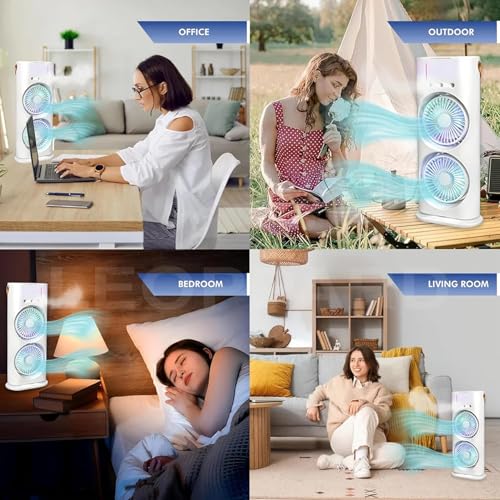 Image of Normalee Mini Portable Air Cooler Double Head Fan | Remote Control, USB Powered, Water Mist Cooling, 3 Speed, Home, Office, Bedroom & Outdoor