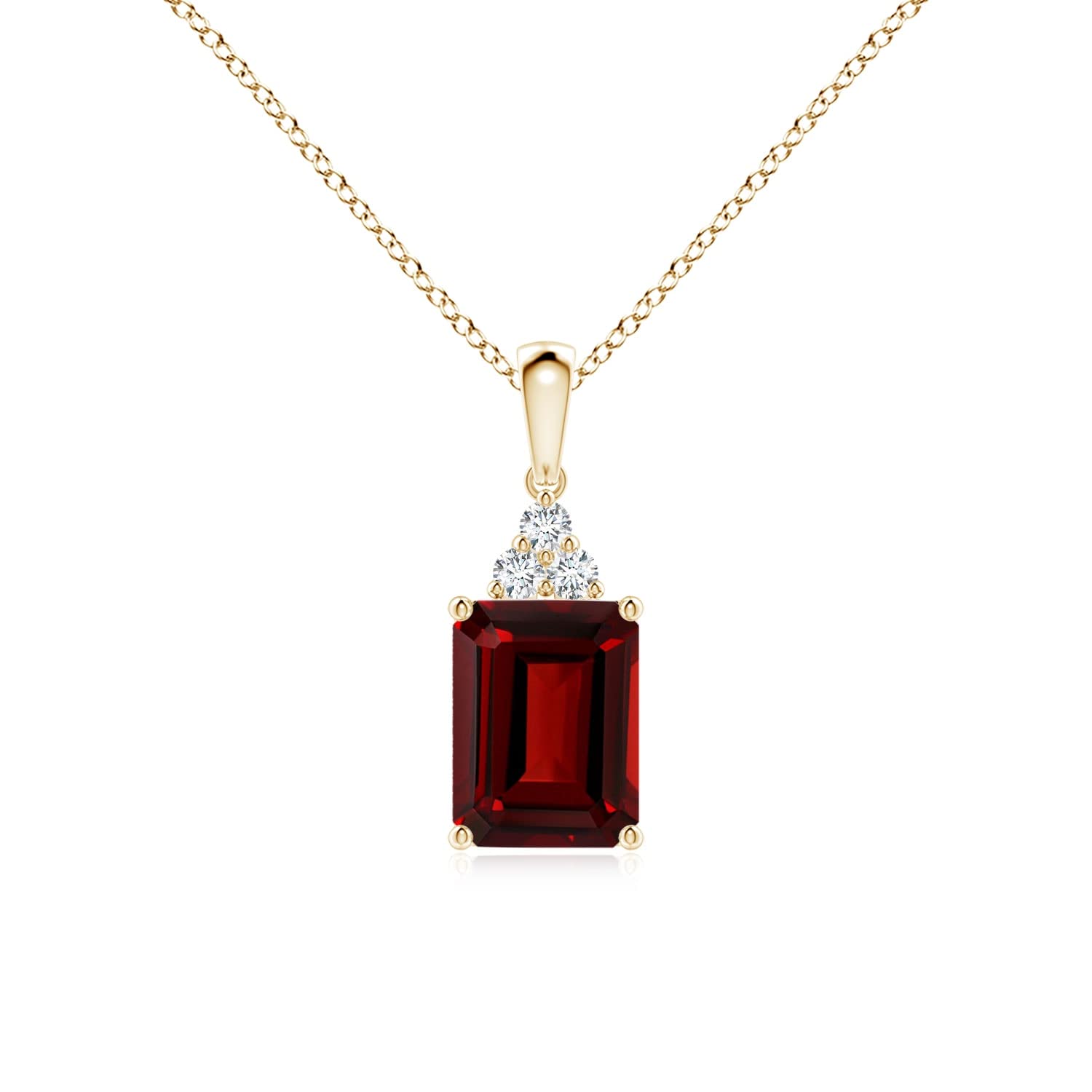 Angara Emerald-Cut Natural Garnet Pendant Necklace with Diamond Trio (1.8 cttw AAAA Garnet) - Januar