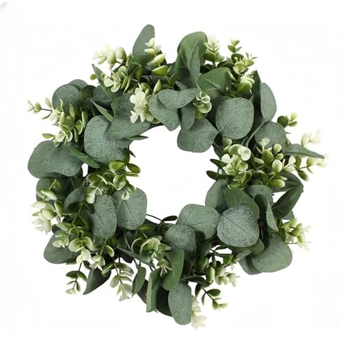 Artificial Eucalyptus Wreath, 13.7 inch Front Door Green Wreath with White Berries Green Leaf Hanging for Wedding Party Garden Door Window Wall Fireplace Decoration