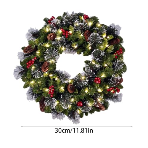 Lighted Artificial Pines Christmas Wreaths for Front Door Decor 11.81in - image 2