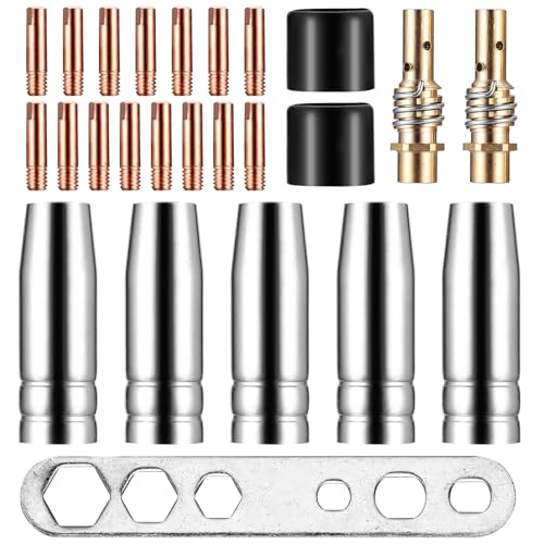 Tenbrachian 25 Pcs Accesorios de Soldadura Consumibles de Máquina de Soldadura, MB15 15AK Punta de Contacto 1,0mm M6, Puntas de Contacto de Soldadura MIG/MAG, Boquilla Soldadora Mig, Accesorios MIG