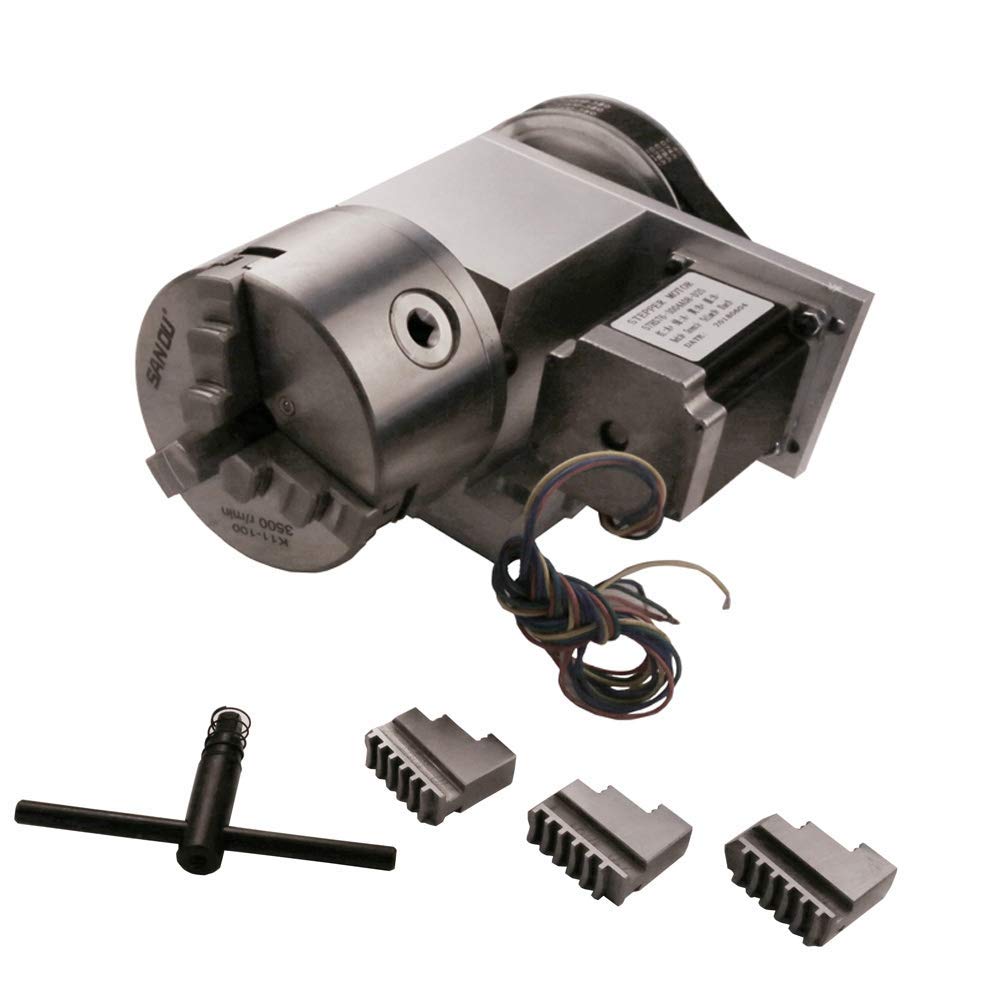 Hollow Shaft 4th Axis Router Rotational A Axis ?100mm 3 Jaw Chuck 6:1 Reducing Ratio CNC Engraving Machine