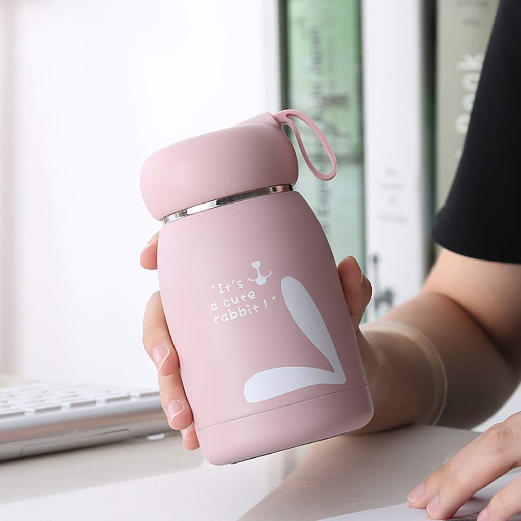 Frasco aislado Taza de café de viaje con aislamiento al vacío doble, taza portátil para hombres y mujeres, taza de acero inoxidable súper linda, 320 ml (14 * 7,5 cm), rosa, taza de café reutilizable