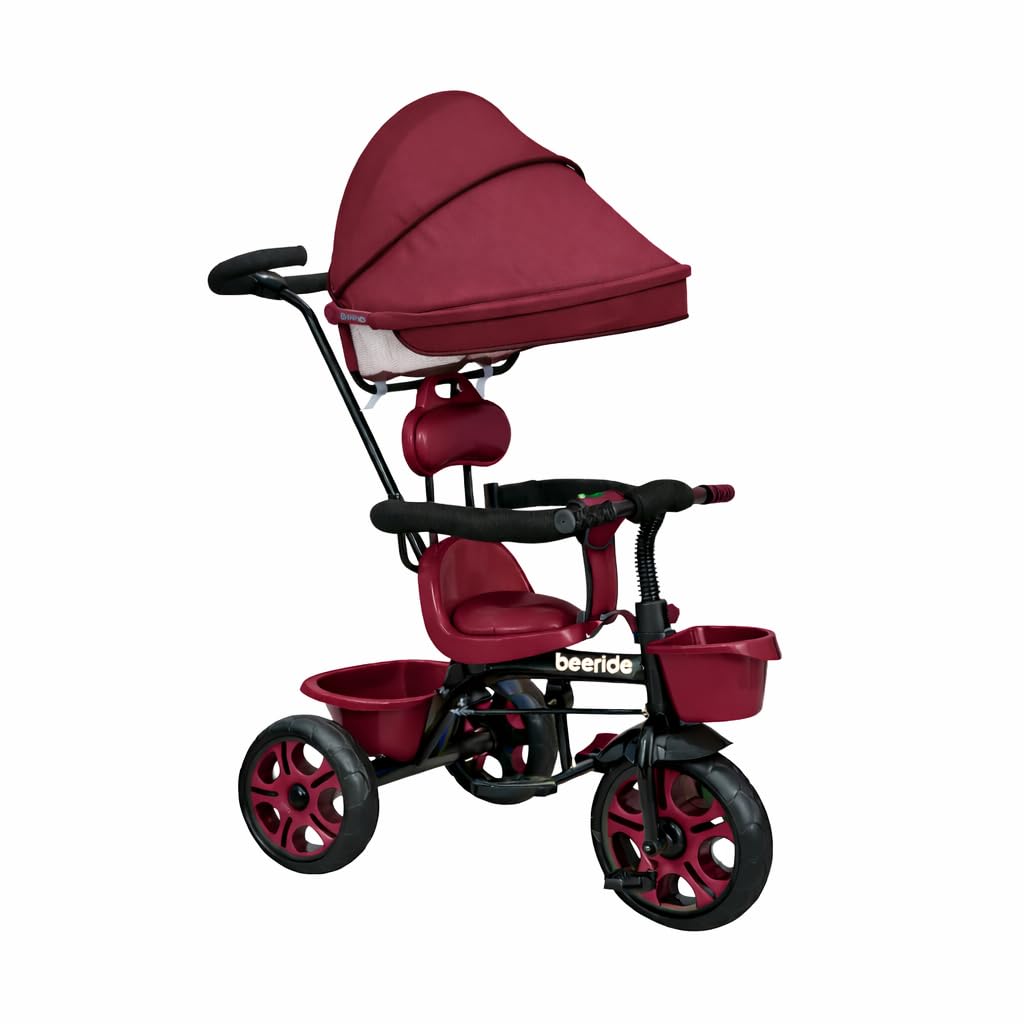 Kids Tricycle with Comfortable Cushion Seat & Wheel Brakes | Rotating Seat Tricycle for Boys & Girls (Age 2–5 Years) | Safe Ride with Storage Basket & Push Handle (Maroon)-image-45