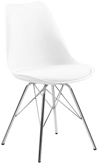 AC Design Furniture 80739 Emanuel Silla, plástico, Ancho 48,5 cm x Alto 85,5 cm x Fondo 54 cm, Color Blanco y Cromado, 4 Piezas