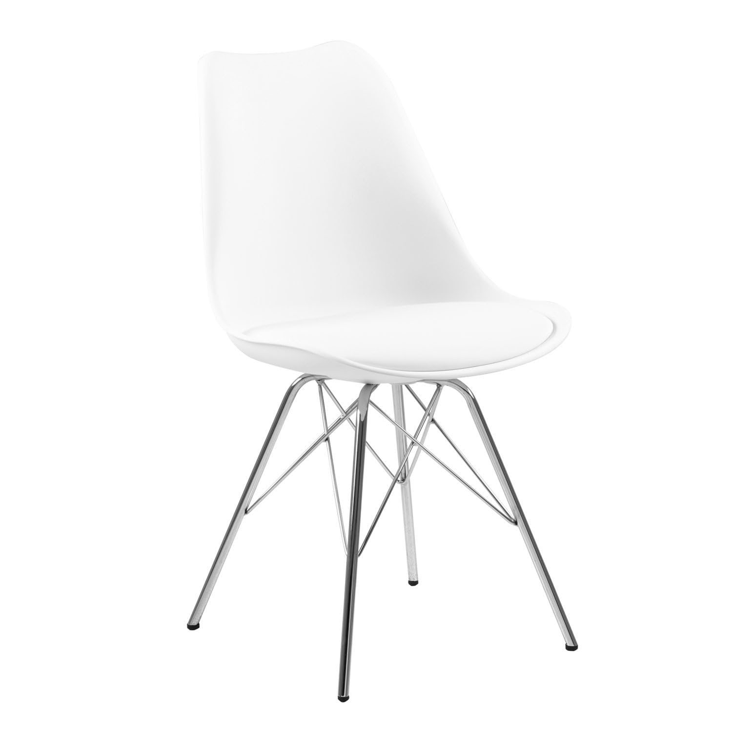 AC Design Furniture Sedia di design Emanuel, in plastica, dimensioni: 48,5 x 85,5 x 54 cm (larghezza x altezza x lunghezza), 4 pezzi, bianco e cromato, 80739