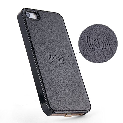 Antye Qi Wireless Charging Receiver Case for iPhone SE 5 5S, Leather Finish Slim Fit Back Cover with Flexible Connector