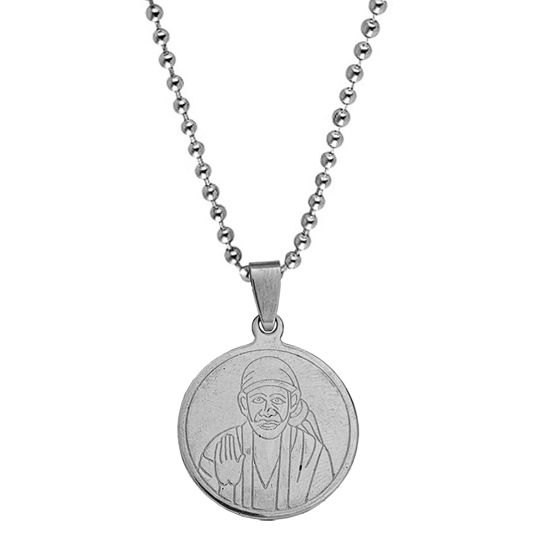Sai Baba Round Locket with Chain Silver Stainless Steel Religious Spiritual Jewellery Pendant Necklace Chain for Men and Boys-image-26