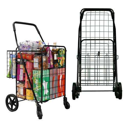 MOD Complete Folding Shopping Cart with 360-Degree Swivel Wheels (Black, Double Basket) - Thumbnail 7