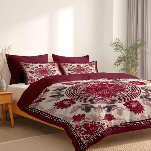 Housse de Couette Fleurs Classiques pour Déco Chambre Réversible