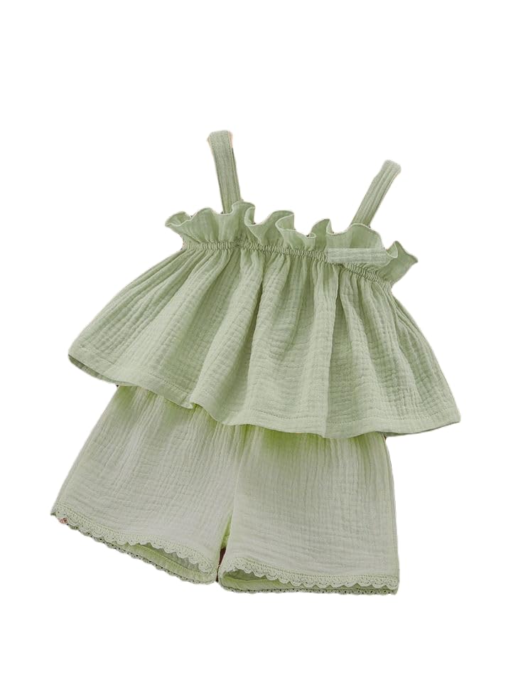M D FASHION Casual Crepe Solid Sleeveless Designer Frill Crop Top with Matching Shorts for Girls M D FASHION Casual Crepe Solid Sleeveless Designer Frill Crop Top with Matching Shorts for Girls