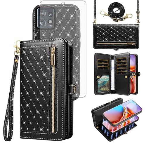Étui Motorola Edge 40 Pro 5G portefeuille noir amovible pour femme