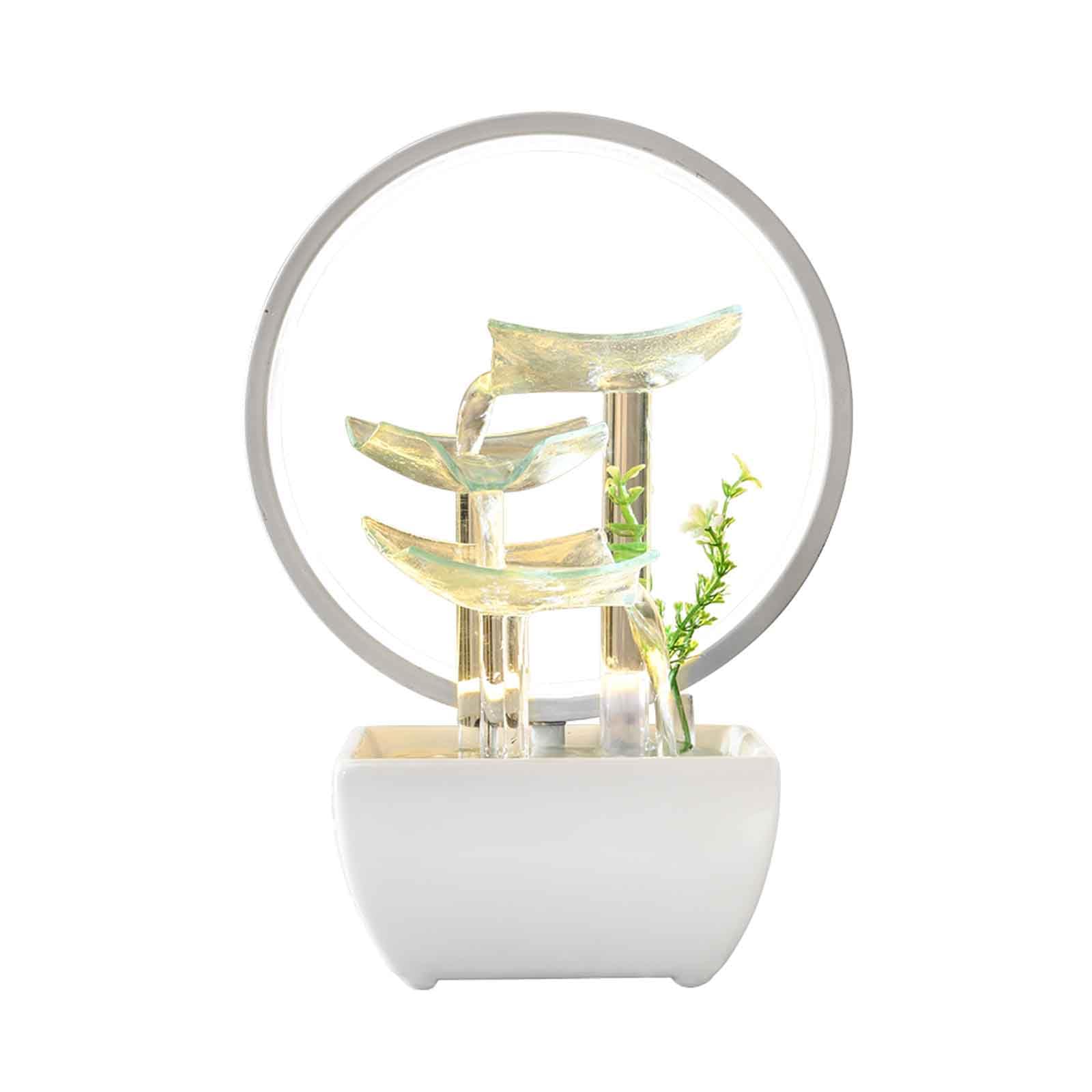 Fontaine d'intérieur cascade zen relaxante en céramique et verre avec lampe LED blanche