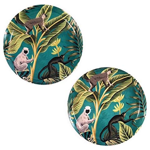Juego de 2 platos decorativos de metal Marzoon, diseño selva turquesa Cover