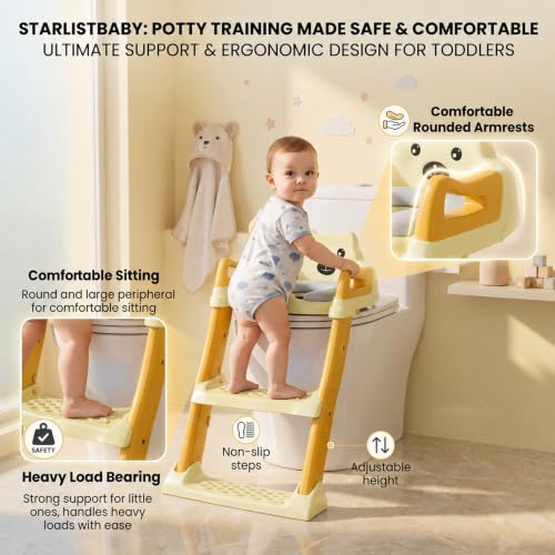 Image of StarAndDaisy Potty Training Seat - Potty Seat for Kids 1-5 Years /Ladder Baby Potty Seat /chair with Comfortable Soft Cushion, Anti-Skid Legs, Handles & Splash Guard -Beige