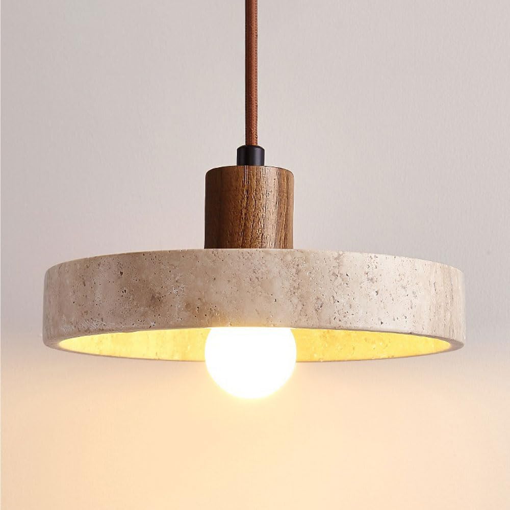 LYMSXAZOU Nordic Stone Pendant Light Hanging Lamp Wood Ceiling with Natural Travertine Lampshade Lighting for Kitchen Island