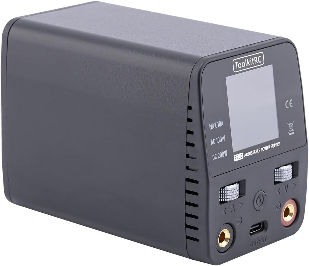 ToolkitRC P200 V2 Mini Power Supply 30V 10A Adjustable AC100W DC200W Charger 65W Type-C Fast Charge Output Color Display Desktop Power Supply