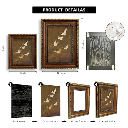 Framed Vintage Flying Crane Canvas Wall Art 9X11in Ready to Hang - image 4